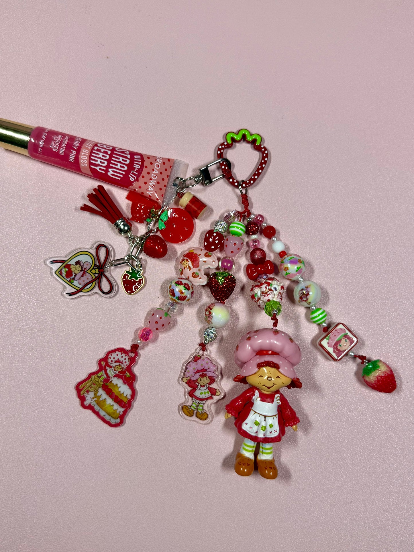Strawberry Shortcake Bag Charm – Handmade with Detachable Lip Gloss