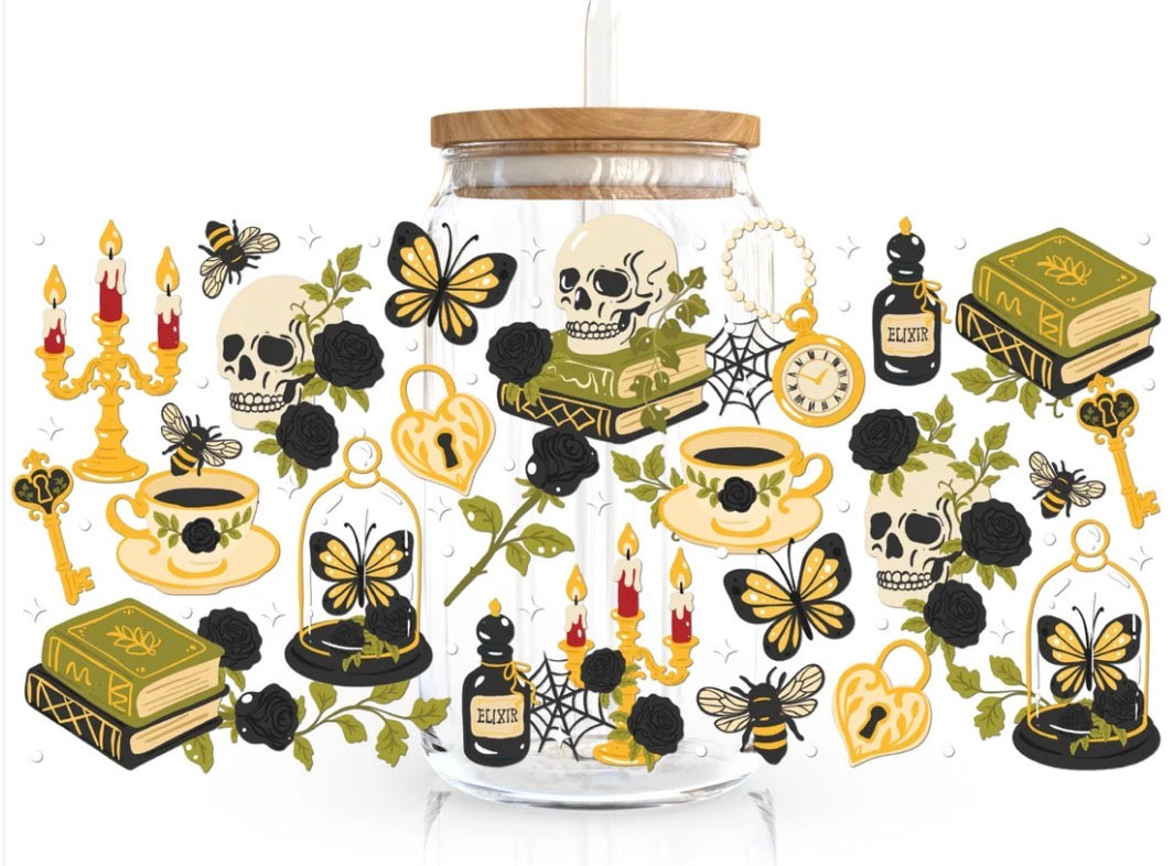 🎃 Halloween Mystery Glass Tumbler | 16 oz Bamboo Lid + Glass Straw