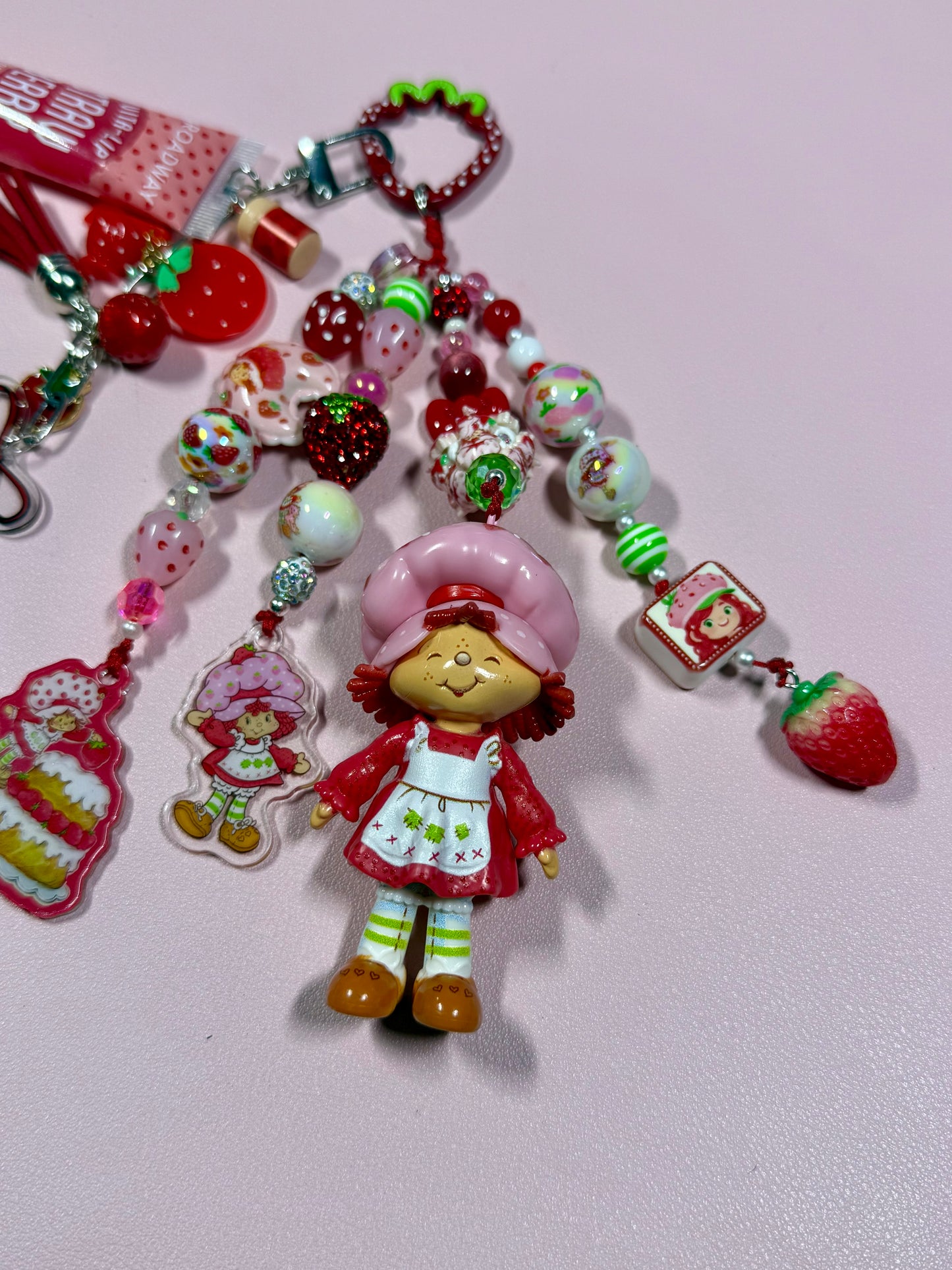 Strawberry Shortcake Bag Charm – Handmade with Detachable Lip Gloss