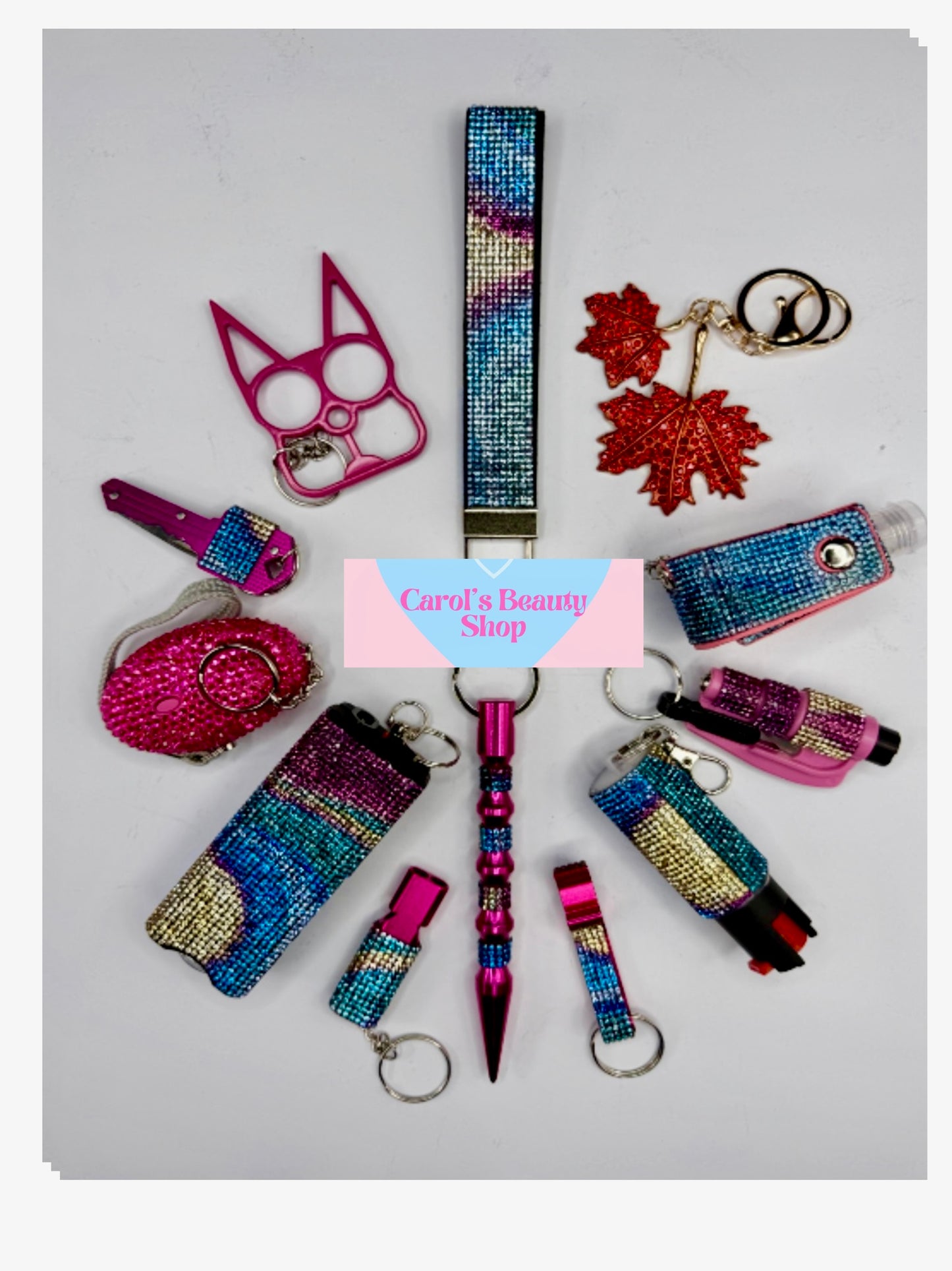 Electric Berry Glam Guardian Saftey  Keychain Set | Luxury Rhinestone Safety Kit for Women