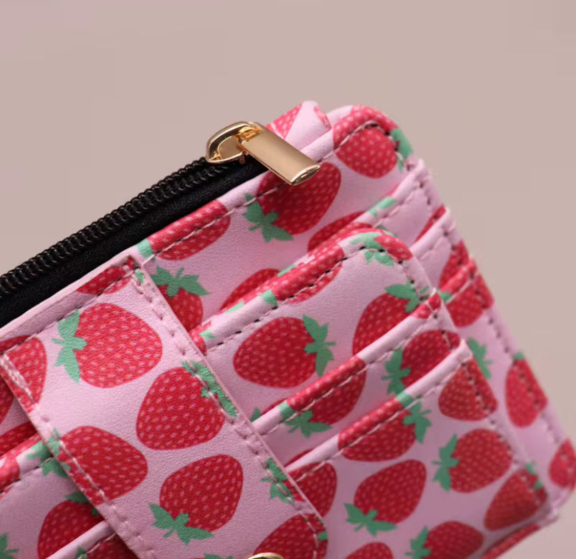 Strawberry  Wallet Keychain with Beaded Wristlet