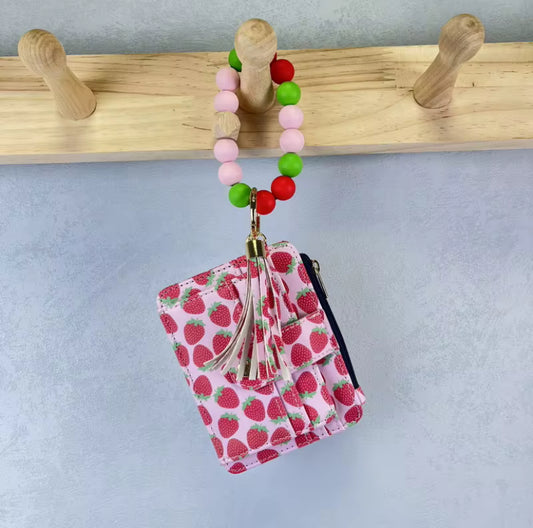 Strawberry  Wallet Keychain with Beaded Wristlet