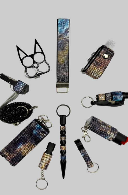 TerraSky Safety Keychain Set – Stylish Self Defense Keychain in Earth Tone & Blue | Everyday Carry Protection Kit for Women